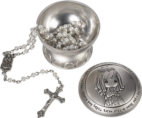 Precious Moments 172409 Girl Communion Covered Box with Rosary Set of 2