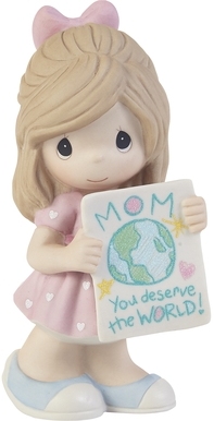 Precious Moments 203005 Girl Holding Picture Of Globe Figurine Mother's Day