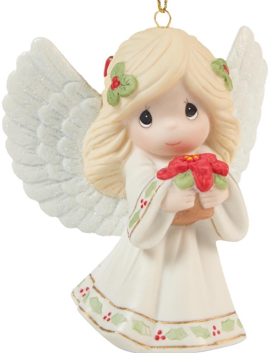 Precious Moments 211020 Annual Angel with Red Poinsettia Ornament