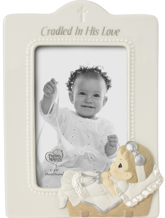 Precious Moments 212403 Baby In Cradle Baptism Photo Frame - Girl