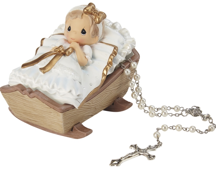 Precious Moments 212405 Baby Girl In Cradle Baptism Figurine