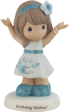 Precious Moments 216004 Girl In Teal Dress With Arms Up Figurine