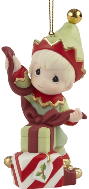 Precious Moments 221014N Annual Elf Wrapping Gifts Ornament