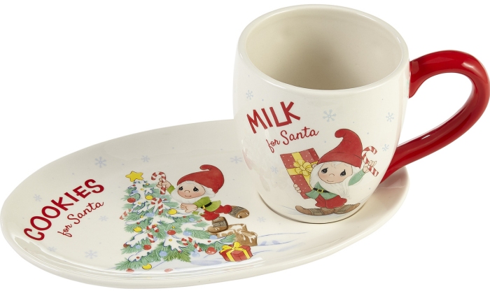 Precious Moments 221404N Set 2 Gnome Milk And Cookies For Santa