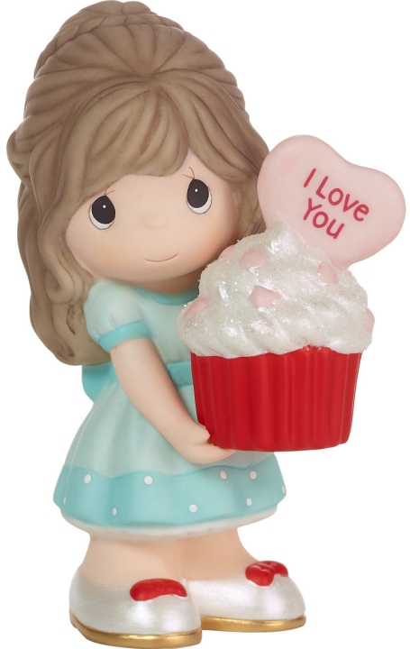 Precious Moments 222001E Brunette Girl Holding Red Velvet Cupcake Figurine