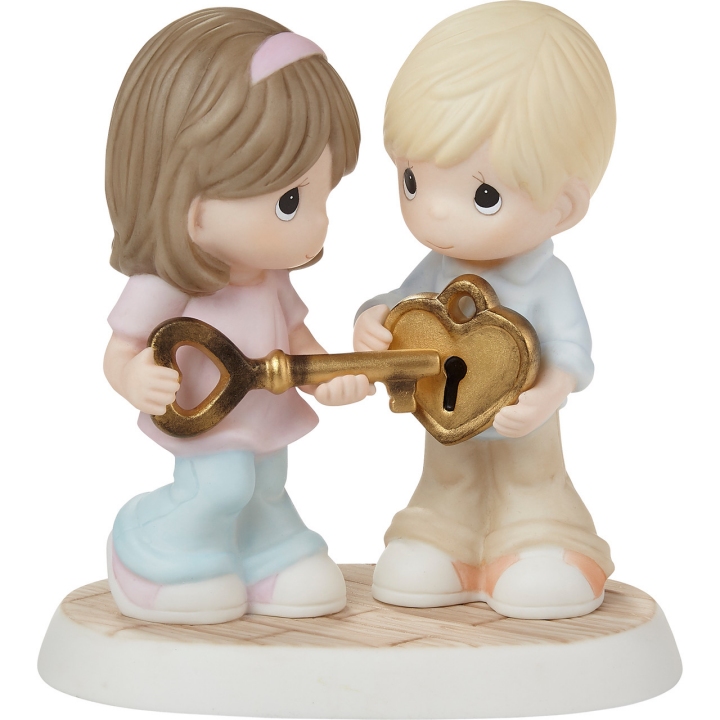 Precious Moments 222003 Couple Holding Heart-shaped Lock and Key Figurine