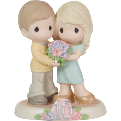Precious Moments 223016 Couple Holding Sweet Pea Bouquet 10th Anniversary Figurine