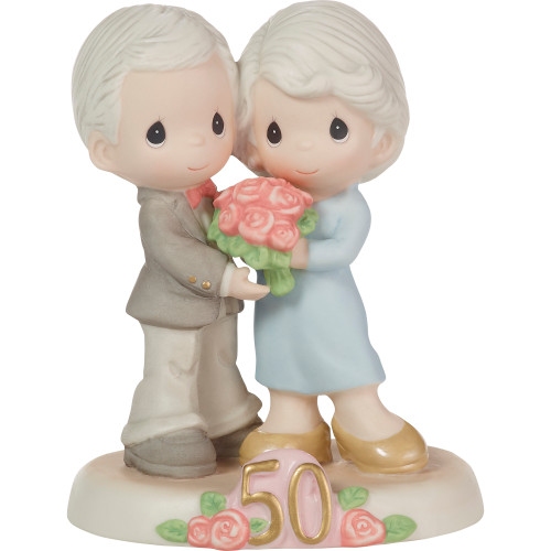 Precious Moments 223019 Couple Holding Red Rose Bouquet 50th Figurine