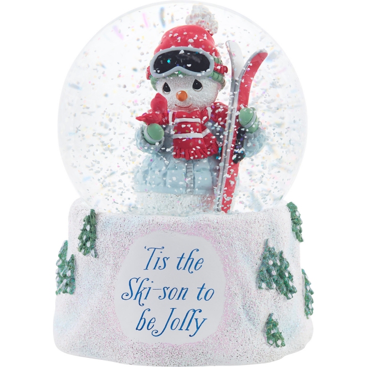 Precious Moments 231103N Annual Snowman With Skis Musical Snow Globe