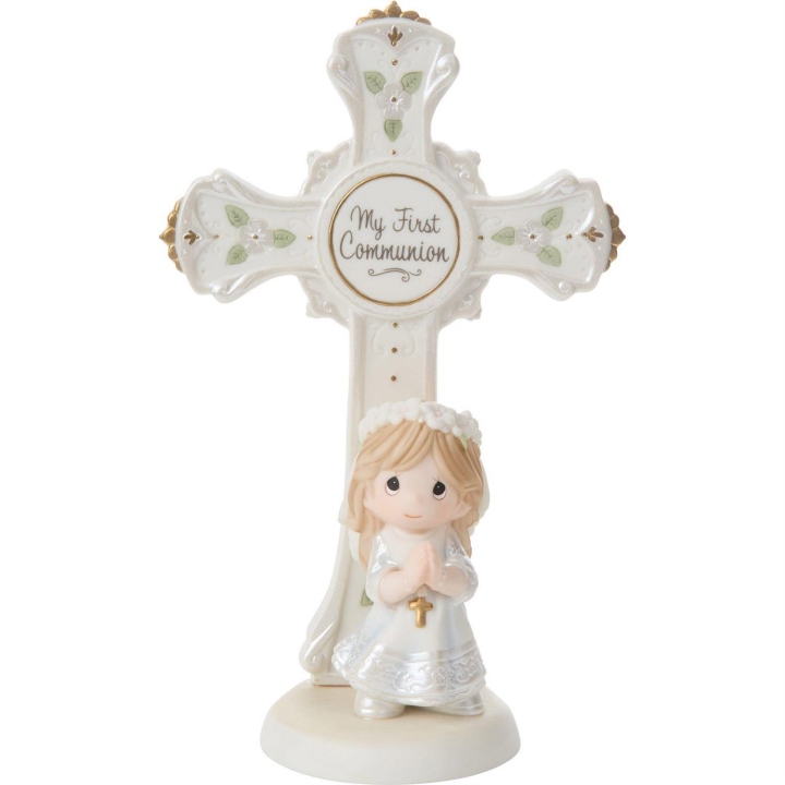 Precious Moments 252026 Brunette Girl Communion Cross