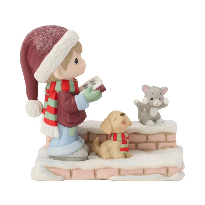 Precious Moments 261030 Boy Caroling With Dog And Cat Figurine