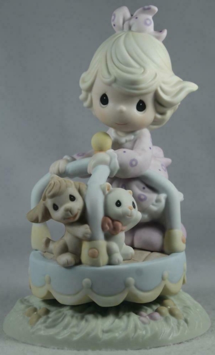 Precious Moments CC610069i Girl Playing with Her Pets Figurine