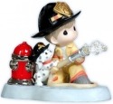 Precious Moments 112014 Fireman with Puppy and Hydrant Figurine