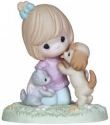 Precious Moments 123023 Seated Girl with Cat and Dog Figurine