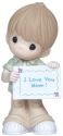 Precious Moments 124003 Boy with I I Love You Mom Sign Figurine