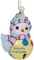 Precious Moments 141044 Snowman Seasons Greetings Jingle Bell Ornament