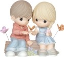 Precious Moments 144010 Seated Couple on Log with Butterflies Figurine