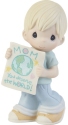 Precious Moments 203006 Boy Holding Picture Of Globe Figurine