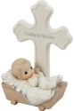 Precious Moments 212402 Baby In Cradle Baptism Cross - Boy