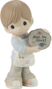 Precious Moments 213006D Brunette Boy with Painted Rock Figurine Mother's Day