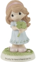 Precious Moments 213007 Brunette Girl Holding Four-leaf Clover Figurine