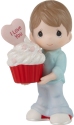 Precious Moments 222002EN Brunette Boy Holding Red Velvet Cupcake Figurine