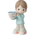 Precious Moments 223008E Brunette Boy Holding Mug With MOM Acronym Figurine