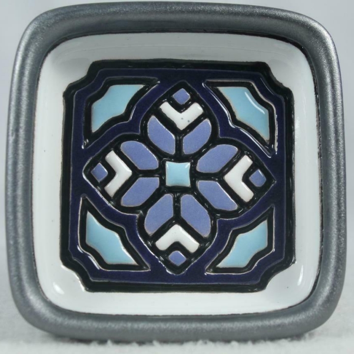 Artesania Rinconada DR105-B3 Blue - White Leaf Design Square Plate