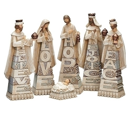 Roman Holidays 133029 Nativity with Stacked Words 6 Piece Set Figurine