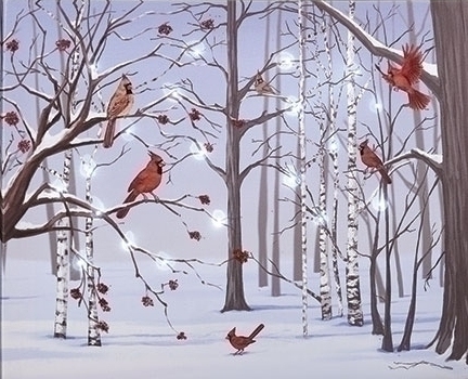 Roman Holidays 133228 LED Canvas Cardinal Forest Twinkle With Timer