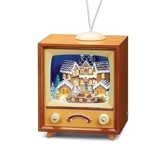 Roman Holidays 133434 LED Musical Gingerbread Town on TV Figurine - No Free Ship
