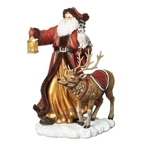 Roman Holidays 133561 LED Red Santa With Deer and Owl - No Free Ship