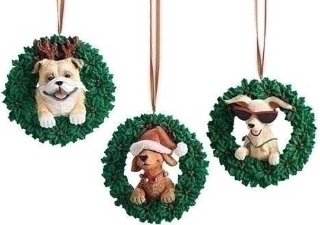 Roman Holidays 133813 Dog Wreath Set of 3 Ornaments