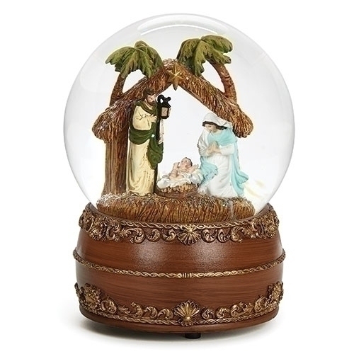 Roman Holidays 134080 120MM Holy Family With Palm Trees Musical Glitterdome