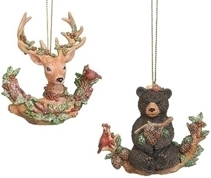 Roman Holidays 134300 Bear and Deer With Floral Ornaments Set of 2