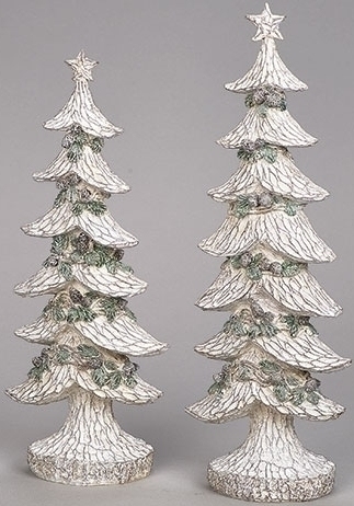 Roman Holidays 134310 Carved Trees With Star and Pinecone Set of 2 Figurines