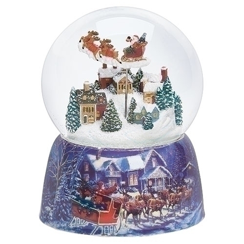 Roman Holidays 134734 120MM Santa Flying Over Town Musical Glitterdome