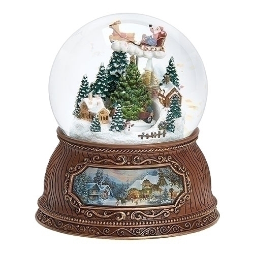 Roman Holidays 134735 100MM Santa In Town With Rotating Tree Musical Glitterdome