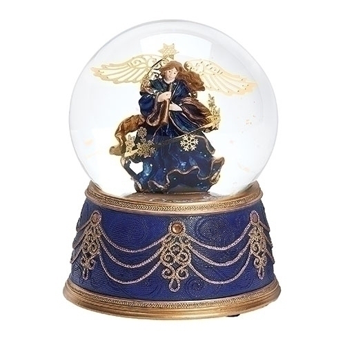 Roman Holidays 134784 100MM Angel With Blue Base Musical Glitterdome
