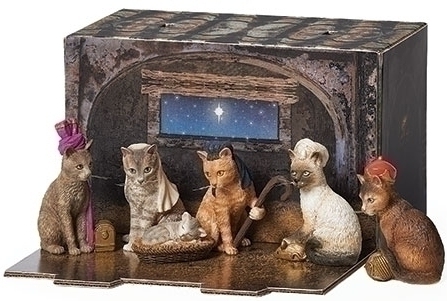 Roman Holidays 134922 Purrfect Pageant Cat Nativity Figurines 6 Piece Set