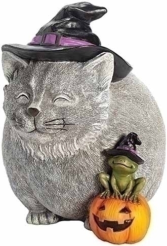 Roman Holidays 135018 Halloween Cat With Frog and Pumpkin Figurine
