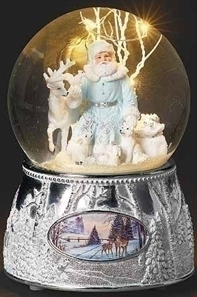 Roman Holidays 135024 100MM LED Blue Santa & White Animals Glitterdome
