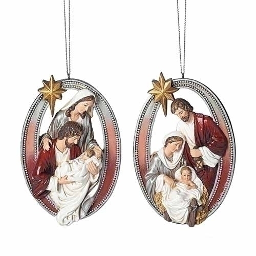 Roman Holidays 135365 Set of 2 Burgundy and Pewter Holy Family Ornaments