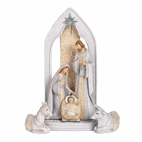 Roman Holidays 135632 Holy Family Under Arch With Animals 3 Piece Set Figurine
