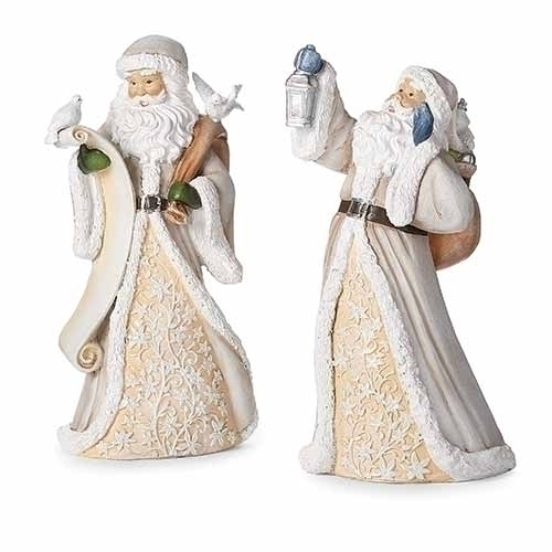Roman Holidays 135634 Santa In Grey and Ivory With Silver Accents Figurine 2 Piece Set