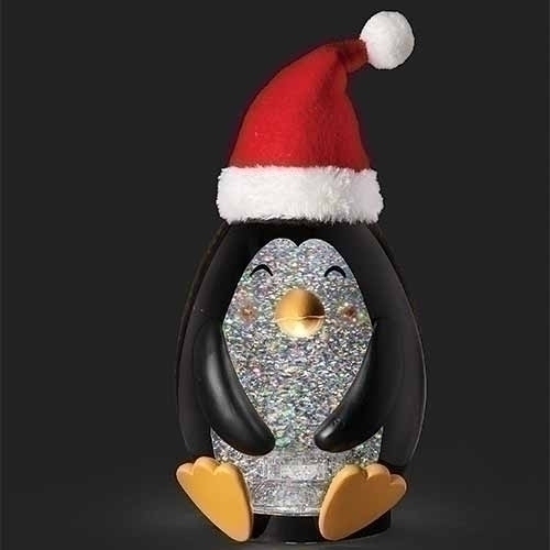Roman Holidays 135902 LED Swirl Penguin In Santa Hat Figurine