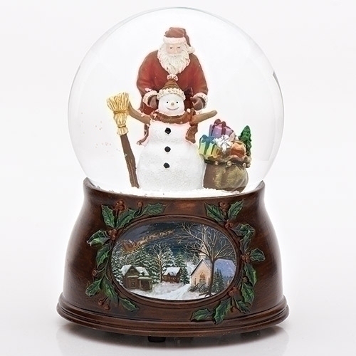 Roman Holidays 34310 100MM Santa With Snowman Musical Glitterdome