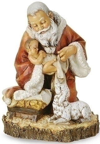 Roman Holidays 36935 Kneeling Santa Figurine With Bark Finish Base