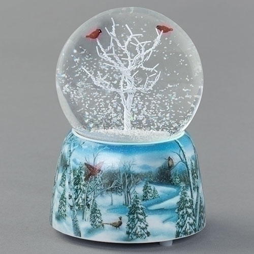 Roman Holidays 37117 75MM Cardinals on Icy Tree Musical Glitterdome