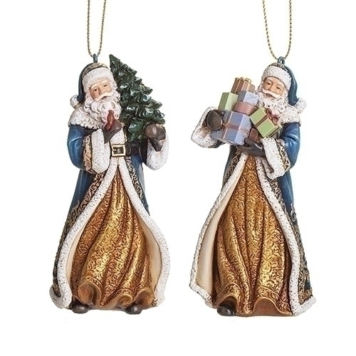 Roman Holidays 633343 Set of 2 Gold and Blue Santa Ornaments